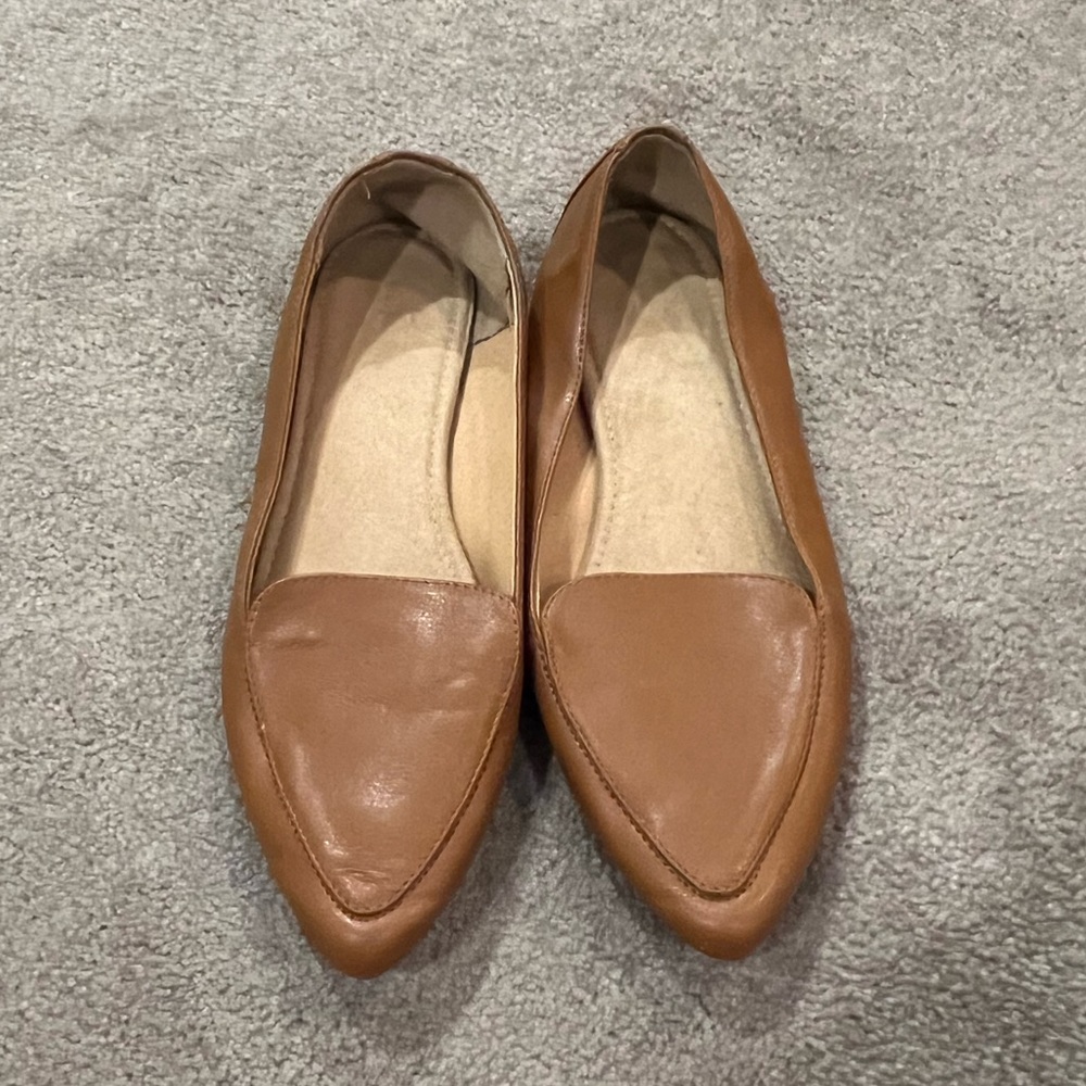 Tan loafers, lightly worn